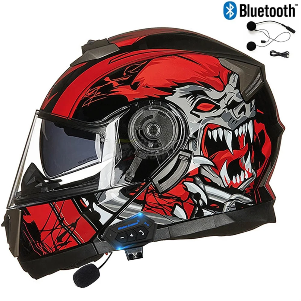 GXT High Quality Dual Lens Full Face Bluetooth Motorcycle Helmet Safety Downhill Motocross Racing Flip Up Casco Moto Capacete