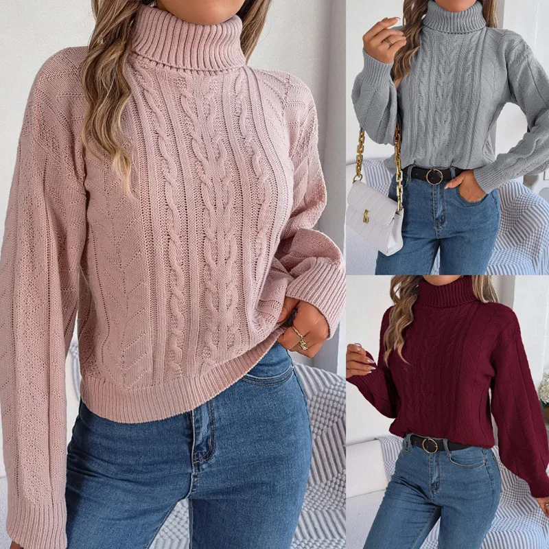 

Autumn And Winter Leisure High-Necked Twist Long-Sleeved Knitted Pullover Sweater Cross-Border Women's Dress