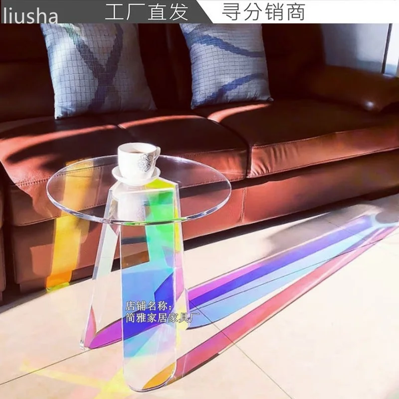 

Colorful glass corner table Nordic light luxury acrylic colorful coffee table simple modern side table rainbow small round table