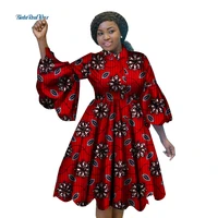 fashion african print dresses for women bazin riche lovely ruffles sleeve red dress traditional african women clothing wy3222