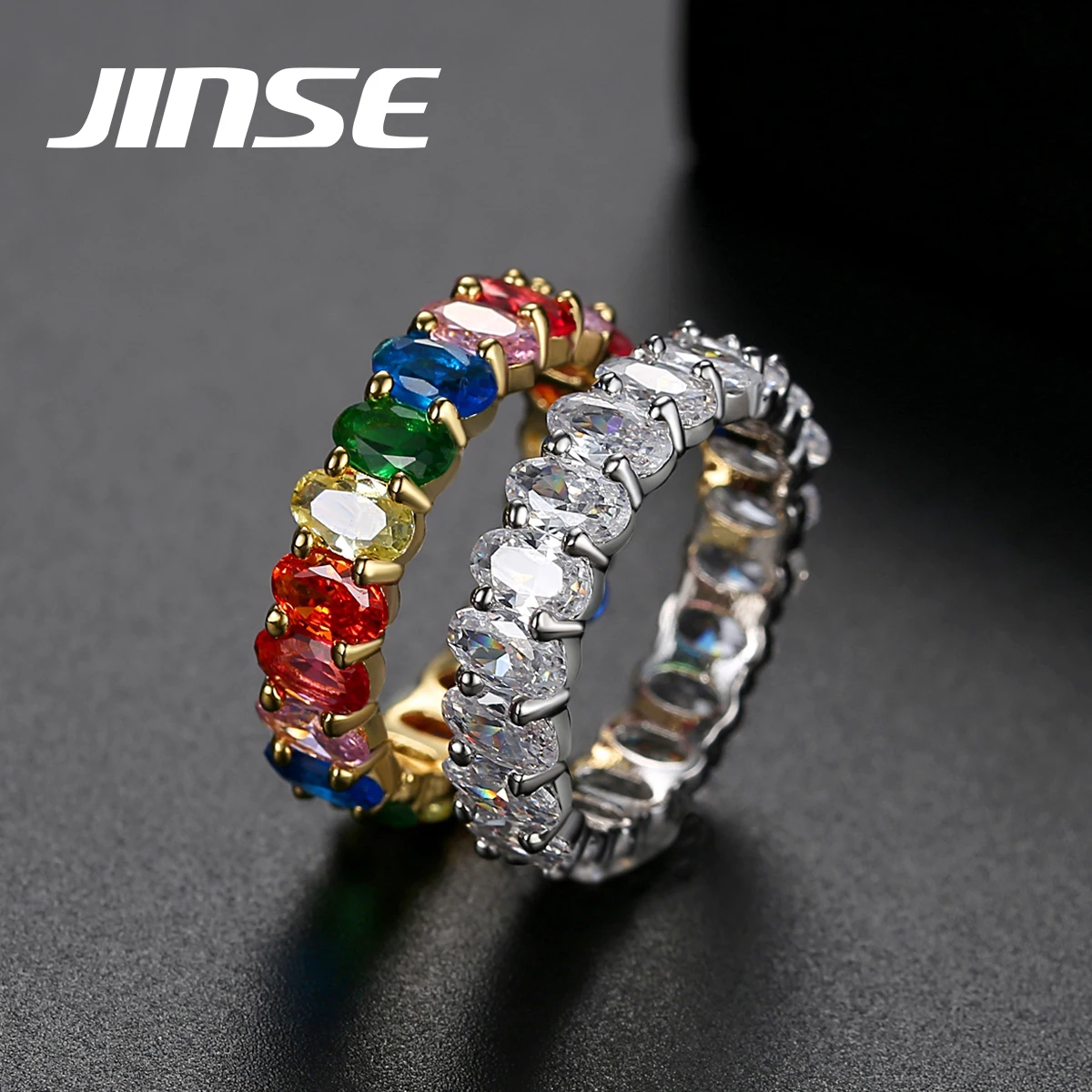 

JINSE Luxury Band Zircon Rings For Women Eternity Promise CZ Crystal Finger Ring Engagement Wedding Jewelry Hot Sale Love Gift