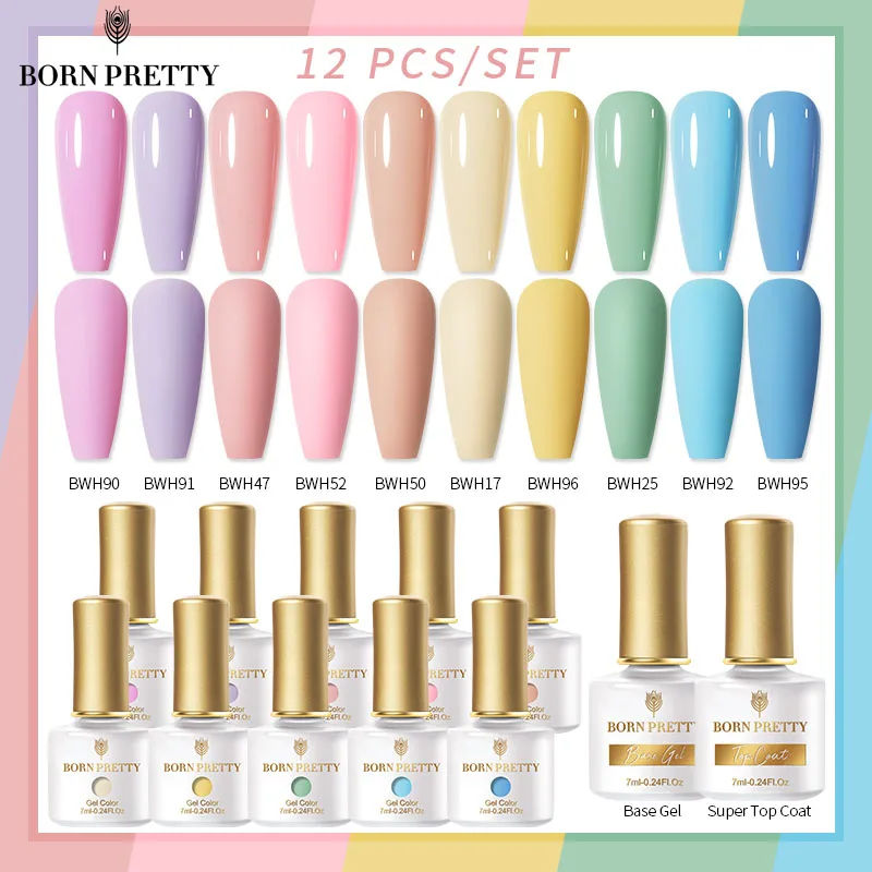 BORN PRETTY – Kit de vernis à ongles en Gel  12 bouteilles  rose  violet  à trempage  UV LED  couche