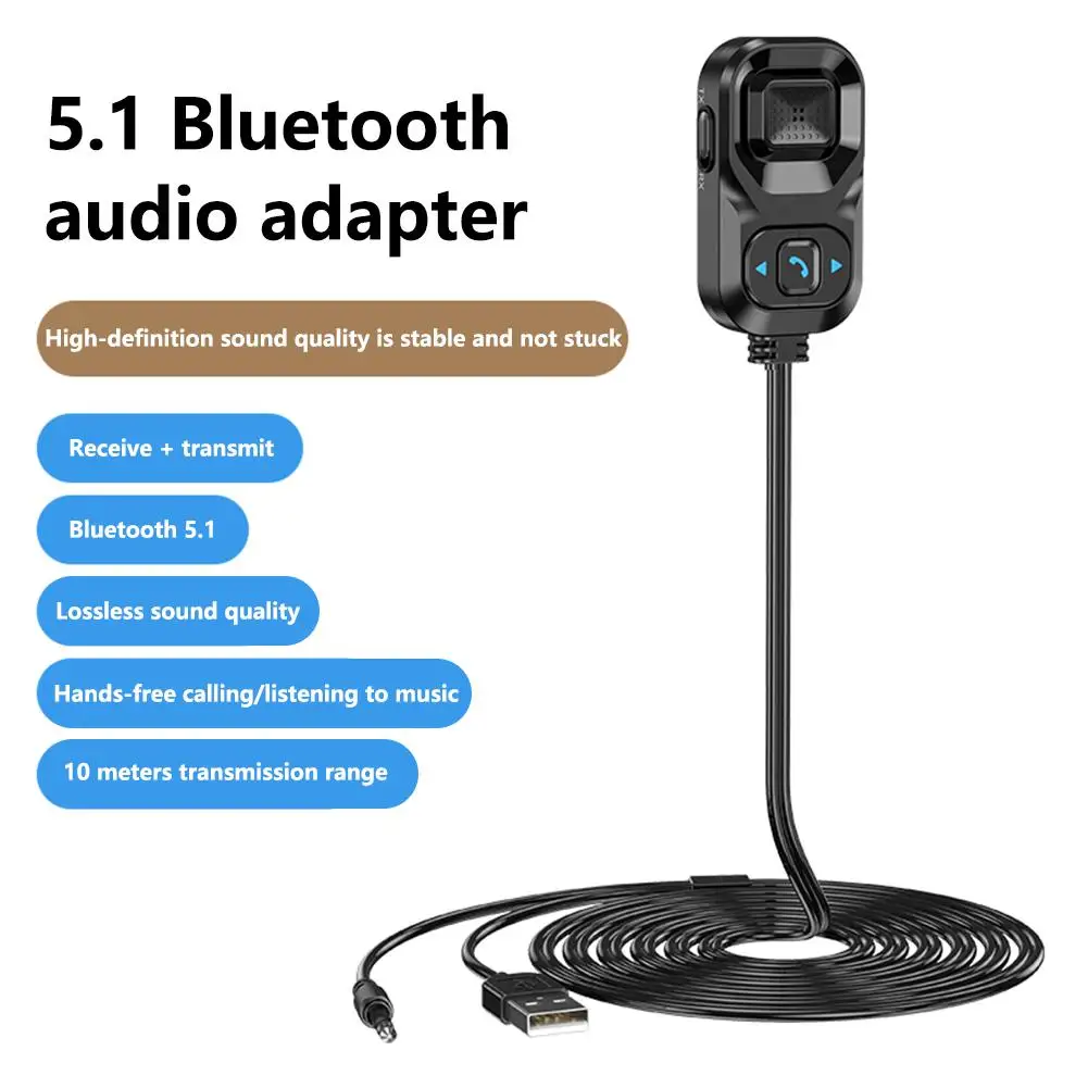 

2 in 1 Wireless Bluetooth-compatible 5.1 Receiver Transmitter Adapter 3.5mm For Car Audio Aux Handsfree Reciever Car Kit Mic