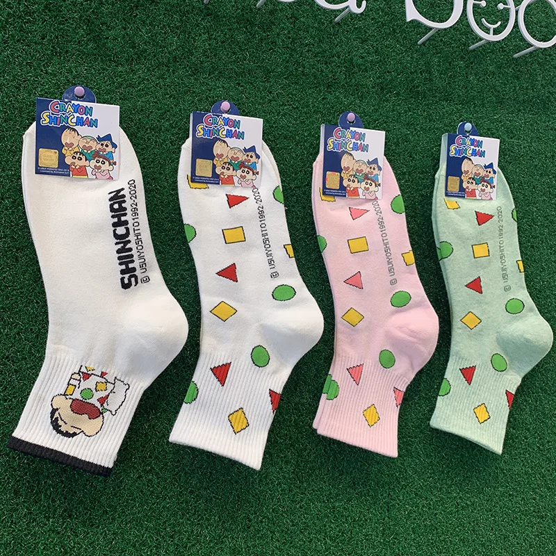 

Новые милые хлопковые носки с рисунком Crayon Shin-Chan для студентов средней длины, аниме Мультяшные плюшевые игрушки для детей, подарки
