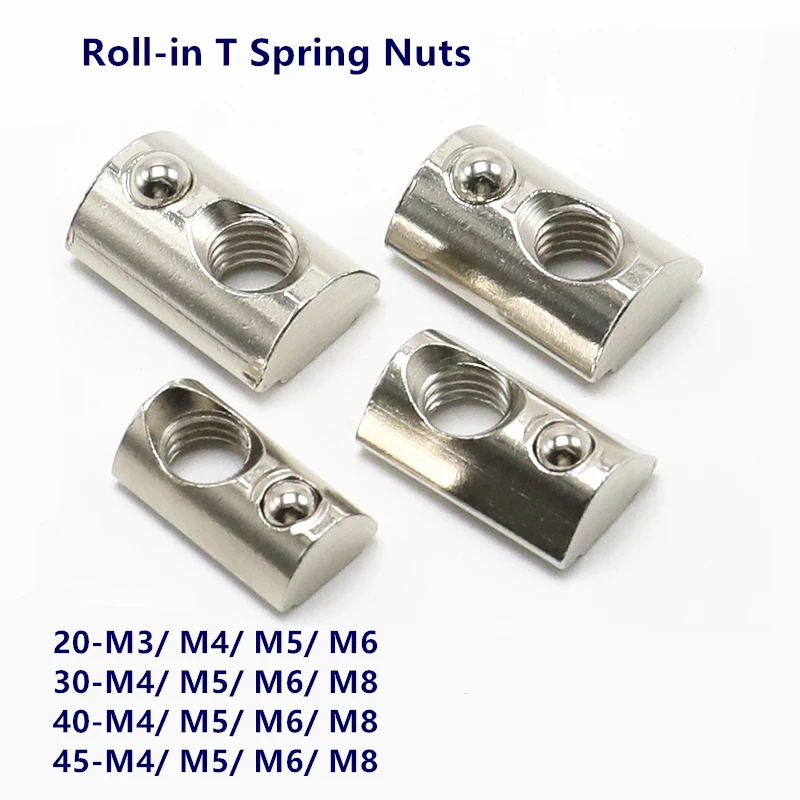 

M3 M4 M5 M6 M8 Roll-in Slot nut T-nut Half Round Ball Elasticity T Spring Nut Nuts for EU 2020 3030 4040 4545 Aluminum Profile
