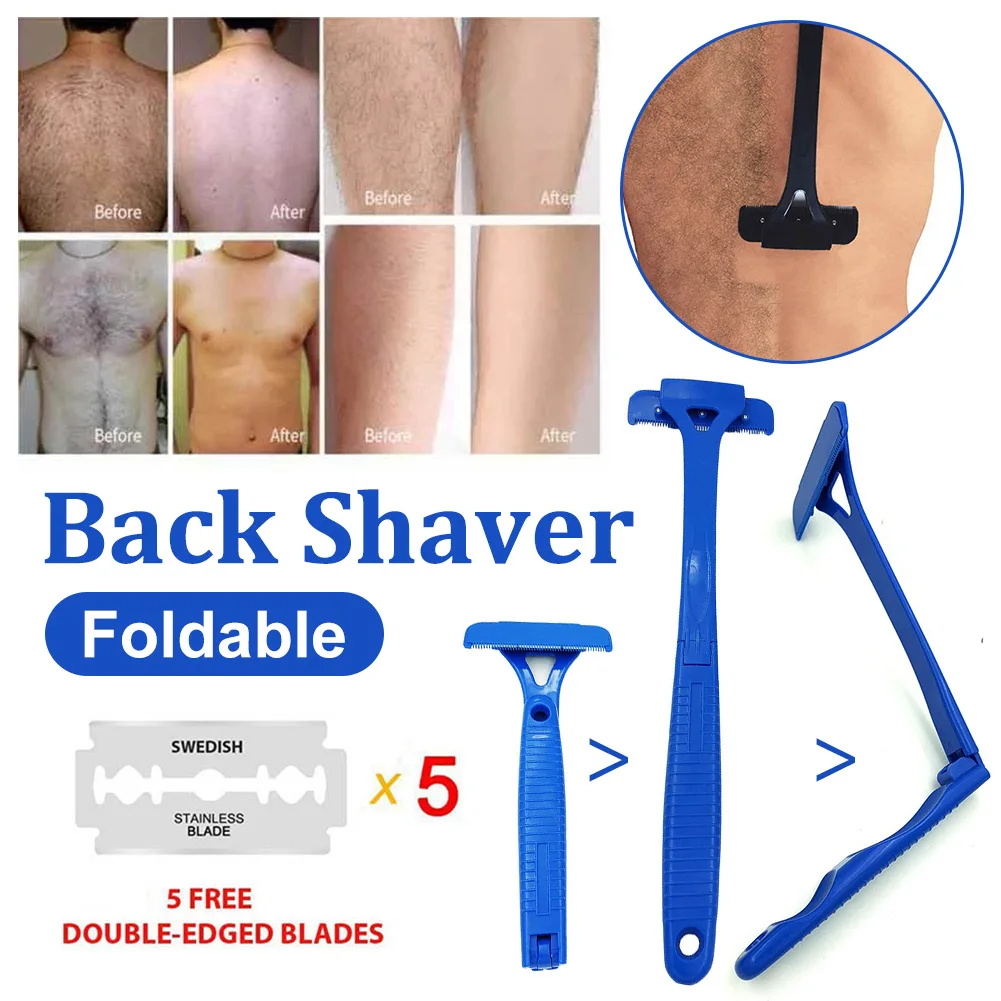 

Back Hair Shaver For Men Foldable Hair Removal Razor With 5 Blades Adjustable Back Trimmer Body Hair Shaver