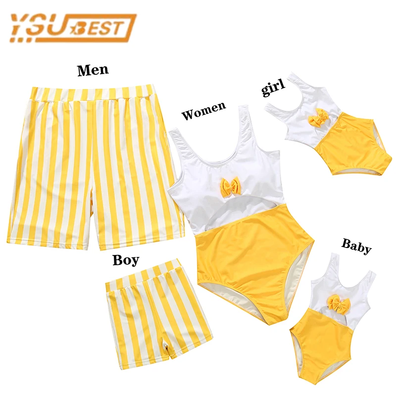 

New Family Stripe Sandbeach Swimwear Baby Mommy and Daddy Son Daughter Clothes Family Clothing Family Matching Outfits Swimsuit