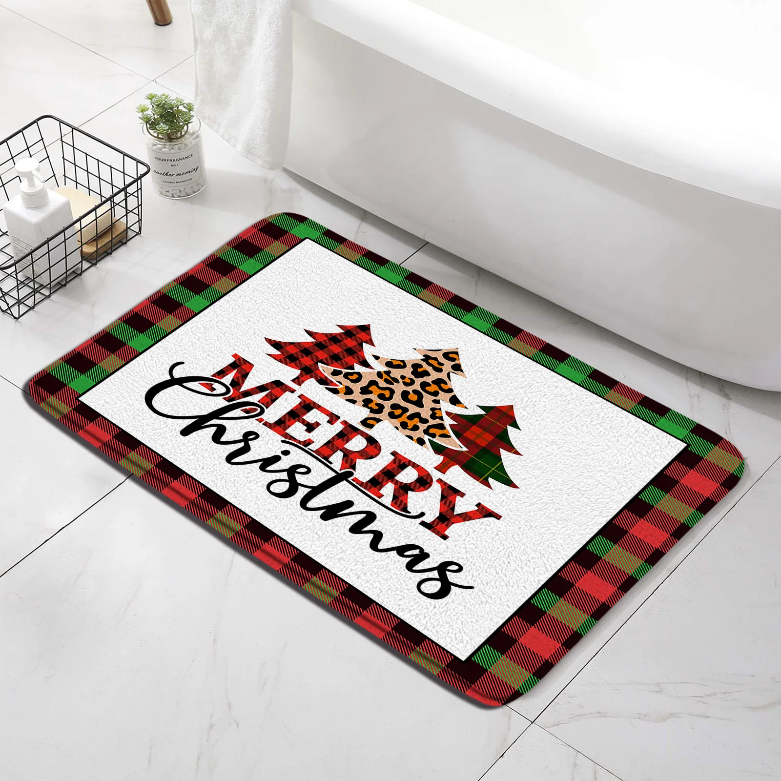 Рождественский коврик для ванной красного черного буйвола шашки сосны