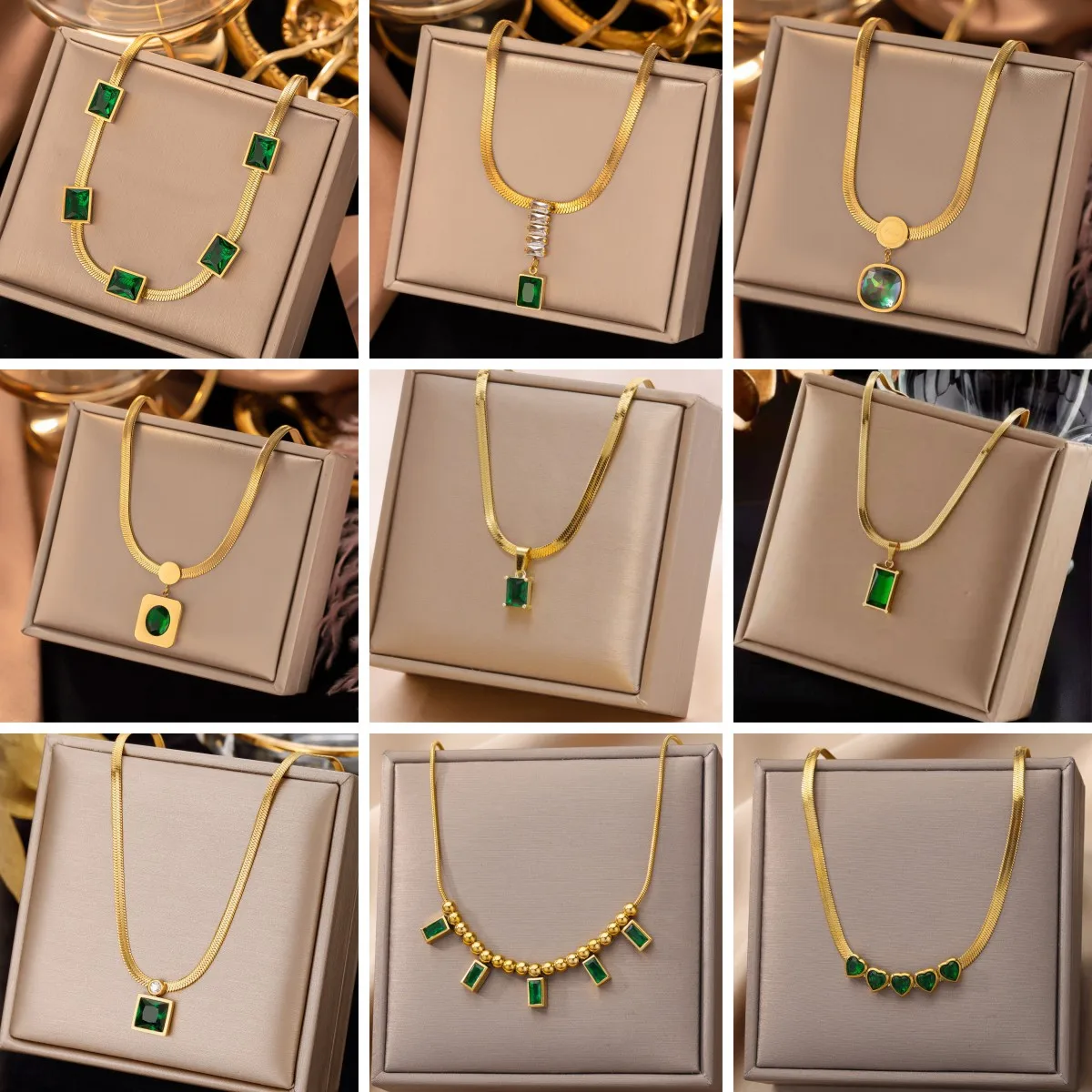 

316L Stainless Steel Square Green Zircon Pendant Necklace For Women Classic Luxury Girls Jewelry Chain Birthday Gift