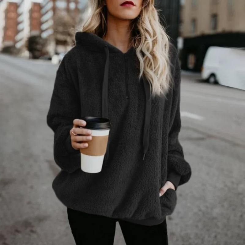 

Winter Women Sherpa Hoodies Oversized Fleece Villus Pullover Loose Fluffy Coat Warm Streetwear Sweatshirt Kawaii Clothes