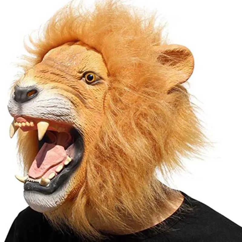 

Funny Animal Lion Mask Headdress Hallowmeen Full Face Latex Helmet for Women Men Carnival Party Performance Cosplay Props