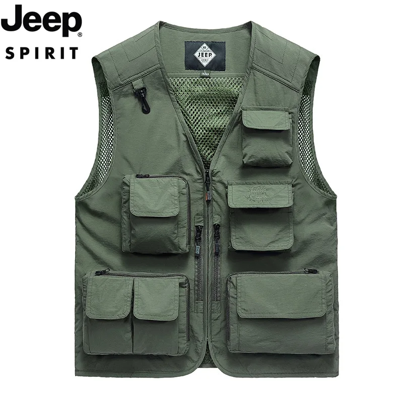 

JEEP SPIRIT men spring outdoor casual camping fishing vest mesh waistcoat multi-pocket tooling detachable multifunctional jacket