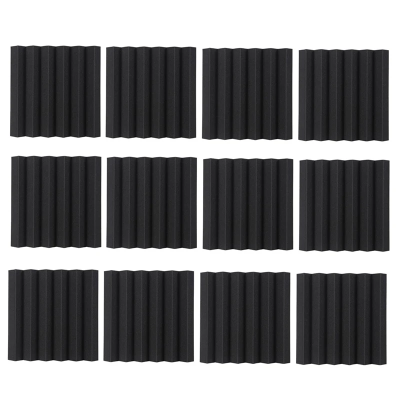 

12 Piece Acoustic Foam Panels Black 12X12x2inch Wedges Soundproof Foam Panels High Density Foam Fire Resistant Foam