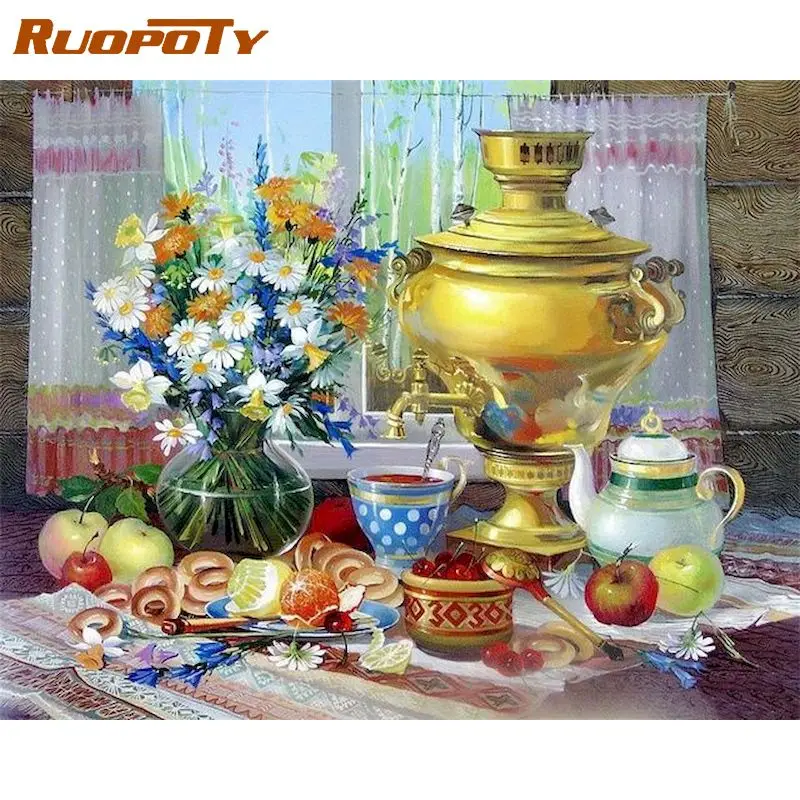 

RUOPOTY 60x75cm Painting By Numbers Handpainted Canvas Painting Flowers Pictures By Numbers For Adults Home Decor