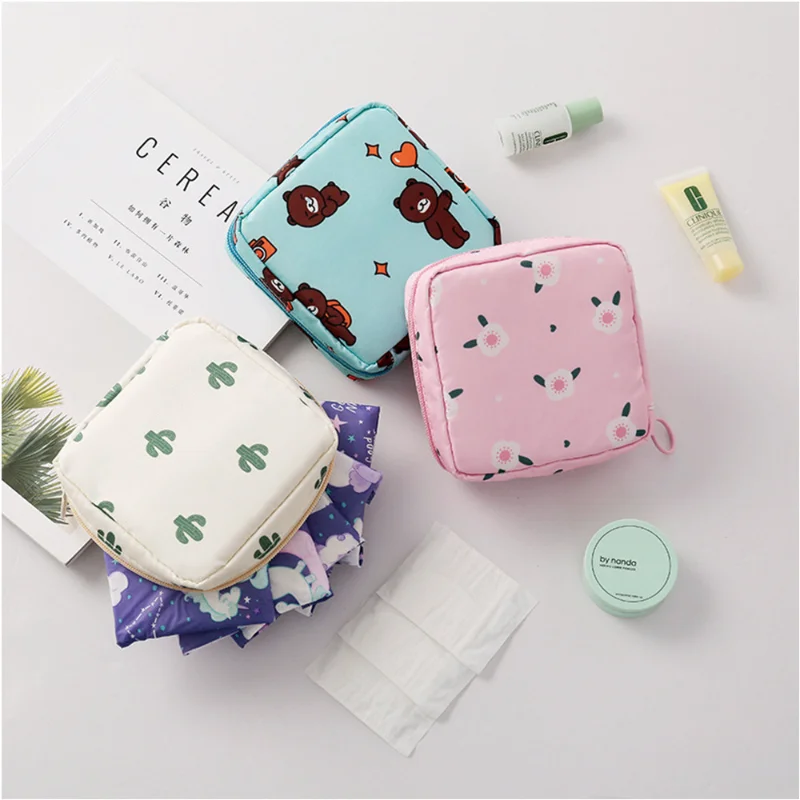 

Cute Print Sanitary Napkin Storage Bag For Women Portable Cotton Pad Pouch Organizer Bags Girls Travel Makeup Bag Tampon Holder