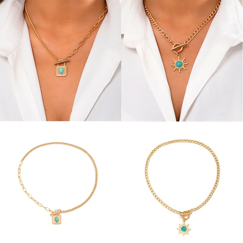 

Sun PENDANT Metal Necklace cool wind geometric lock pine Necklace