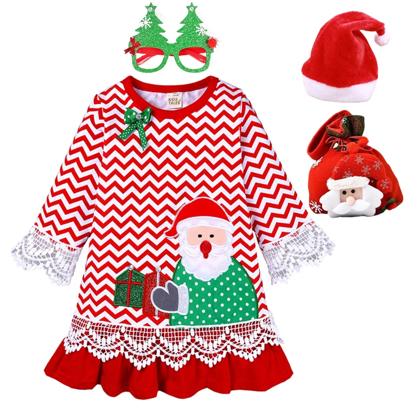 

Children Cartoon Christmas Santa Claus Clothing Girl Dresses Cotton Long Sleeve Kids Costume 1-6 Years