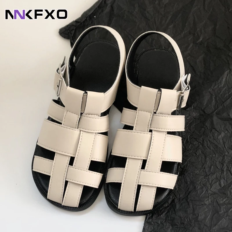 

Женские сандалии в римском стиле, Новинка лета 2023, сандалии с перфорацией в британском ретро-стиле, плетеные сандалии, женская обувь, женски...