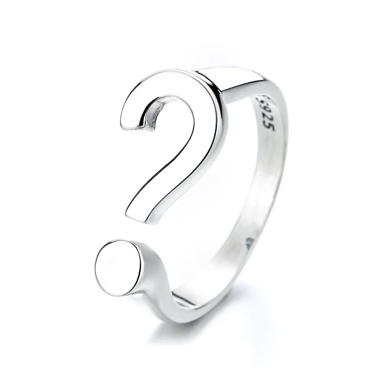 

Original S925 Sterling Silver Couple's Ring Japanese Korean Style Question Mark Shape Opening Adjustable Rings Gift Fine Jewelry