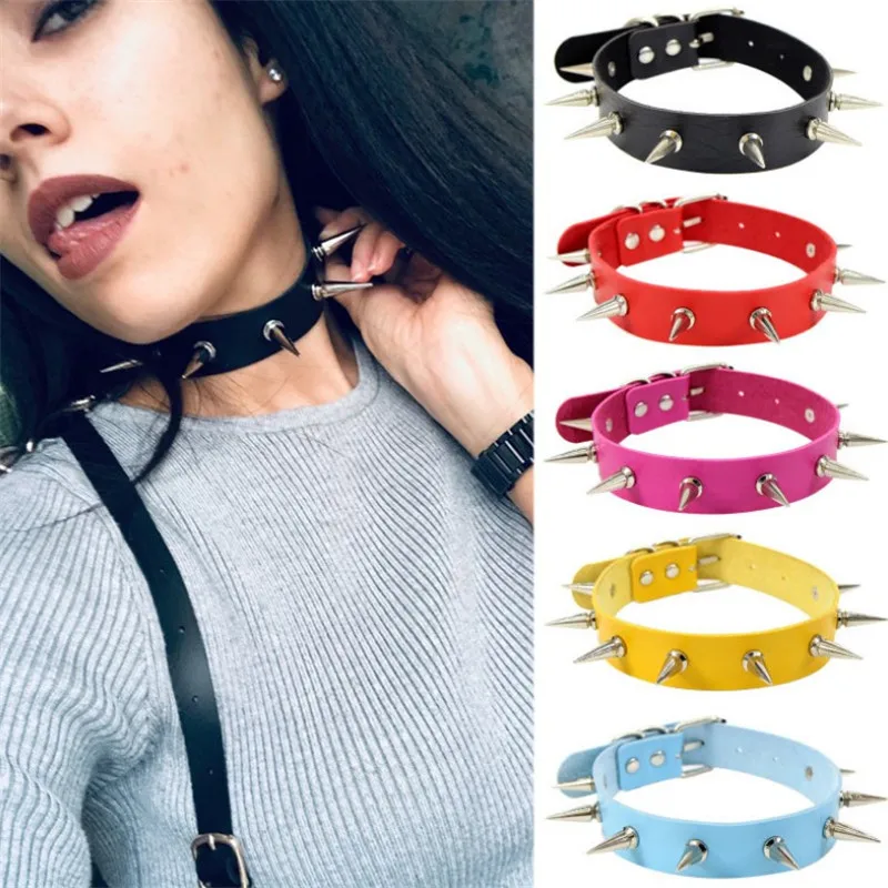 

Black Spike Choker Punk Pu Leather Collar For Women Men Cool Gothic Rivets Studded Chocker Goth Necklace Accessories Party Club