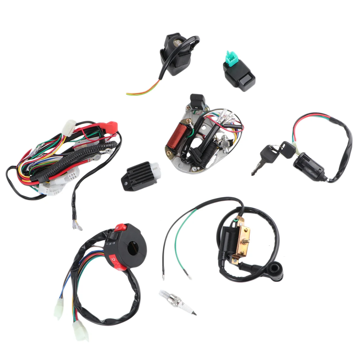 

1 Set CDI Harness Assembly Wiring Kit for 50 70 90 110 125CC ATV Electric Start Quad (Random Color Spark Plug)