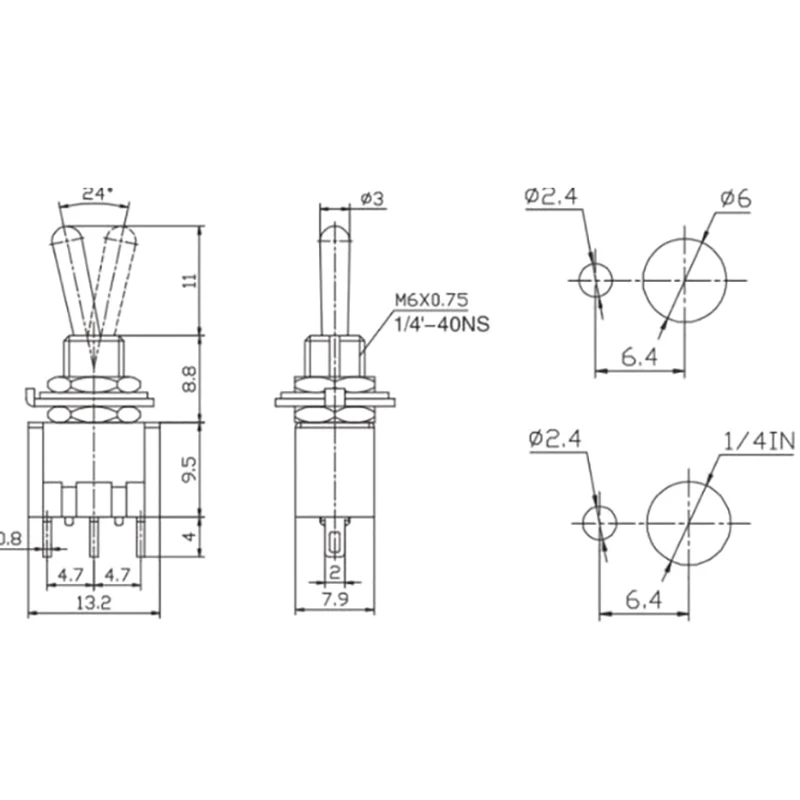 1 шт. Φ 2-контактный переключатель SPST ВКЛ-ВЫКЛ 2-позиционный AC125V/6A 250V/3A 6 мм синие