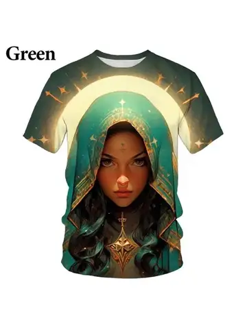 Футболка с христианским рисунком Девы Марии, повседневная футболка с 3D принтом «Мать Бога», крест веры, крутые и забавные уличные топы для отдыха
