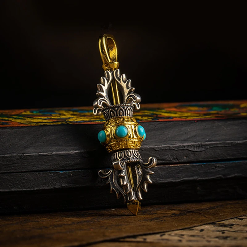 

New National Tide Retro King Kong Pestle Pendant Men's Women's Good Luck and Safe Hand Inlaid Turquoise Small Jewelry Pendant