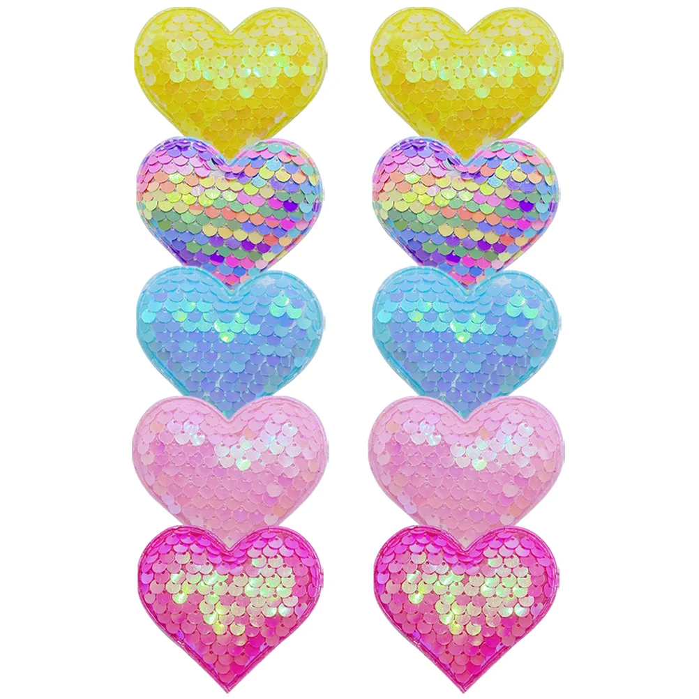

10 Pcs Heart Charms For Hair Clips DIY Embellishments Fabric Patches Sequins Crafts