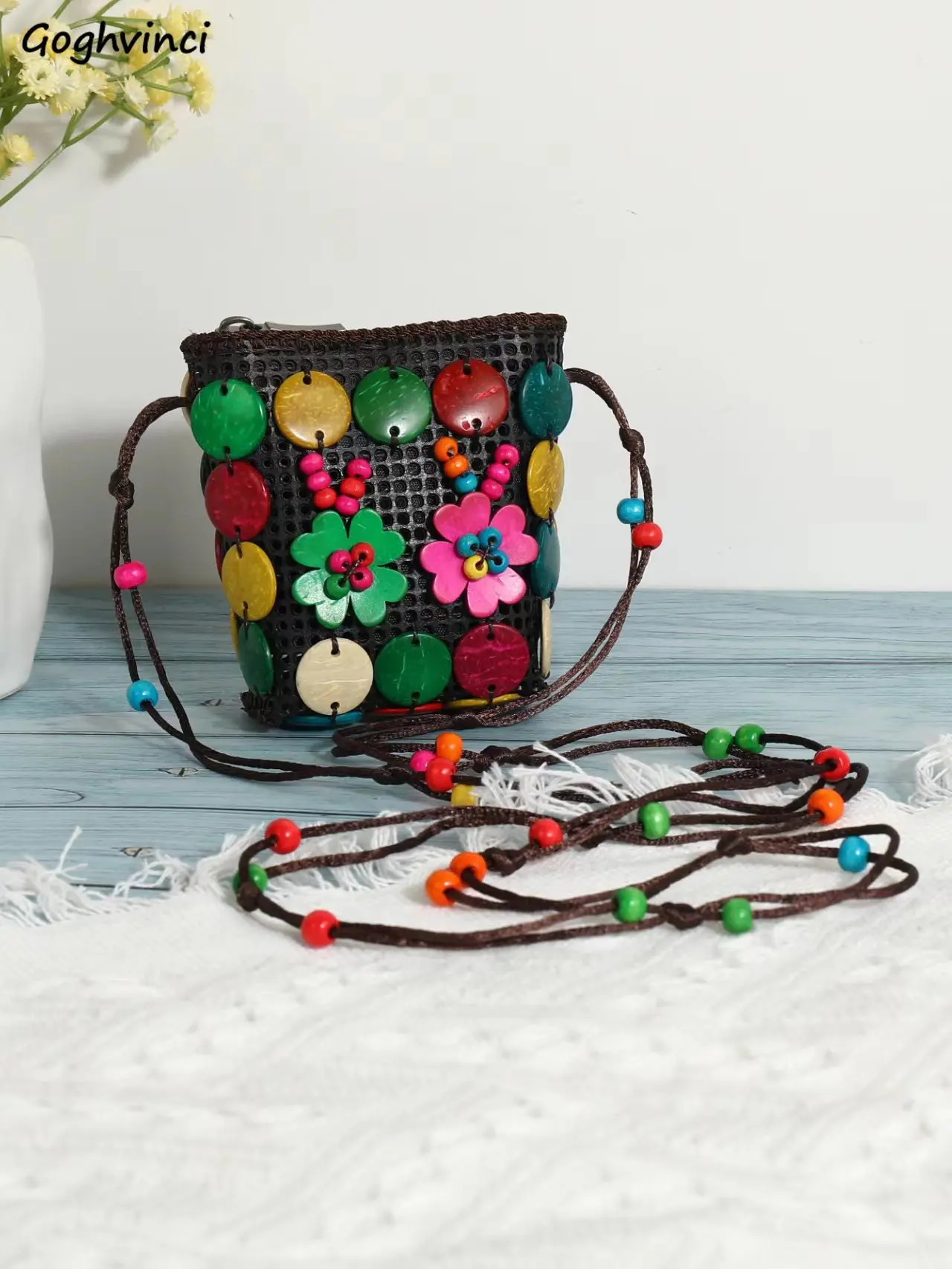 

Natural Designer Handmade Shoulder Bags for Women Retro Appliques Beading Crossbody Mini Handbag Money Coin Tassel Bag All-match