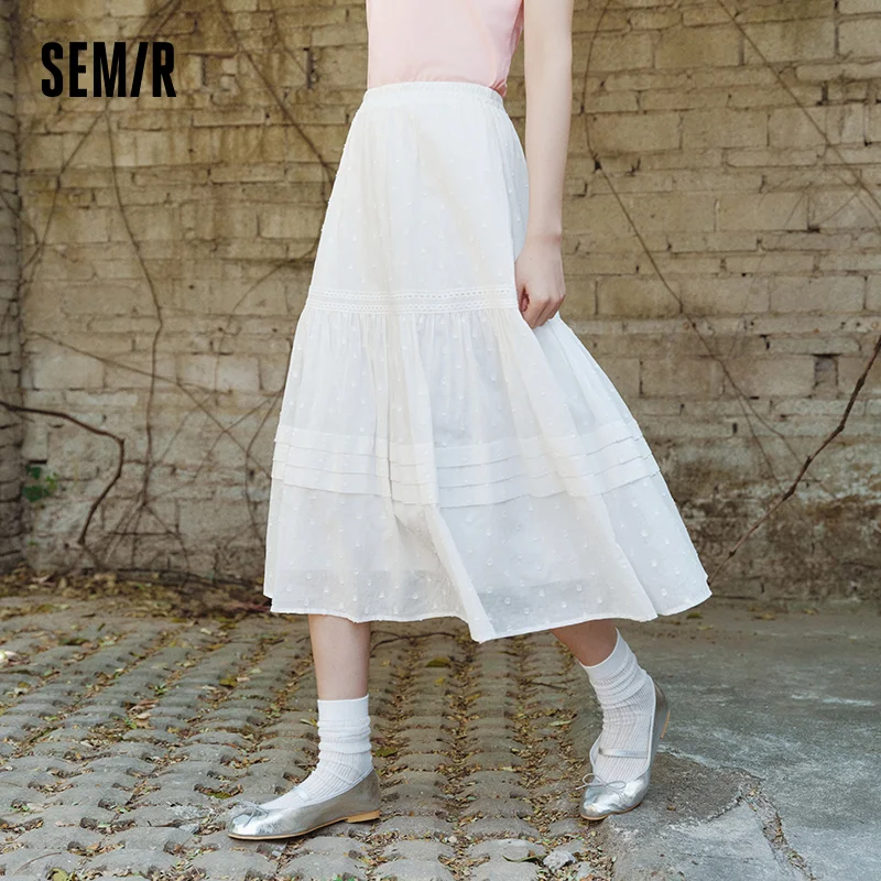Фото Юбка Semir женская, с эластичной талией, А-силуэт, элегантная, новинка 2025 года, летняя, с пэчворком, кружевом и в горошек, длинная, изящная, для повседневной носки №1