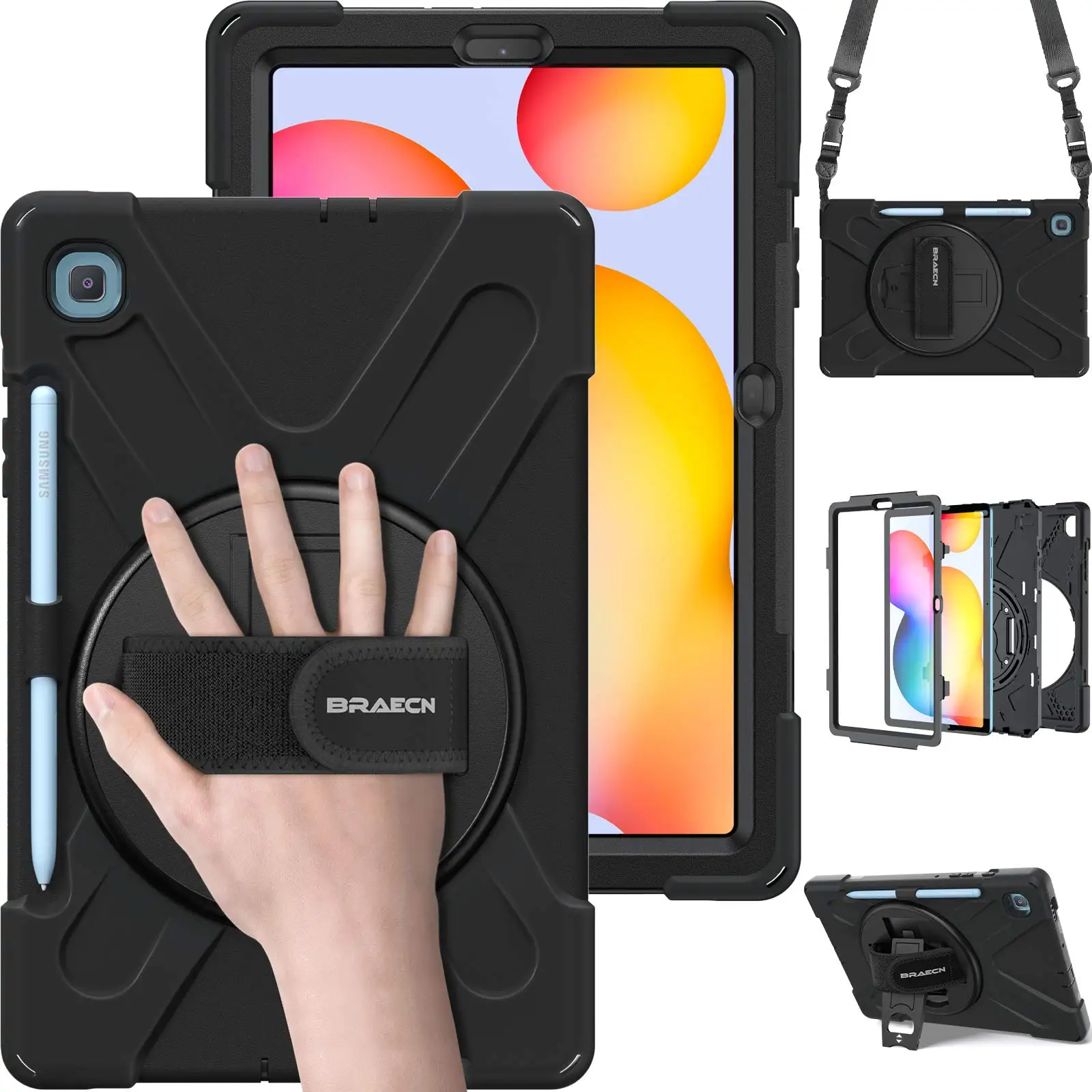 

Handle Shoulder Strap Case for Samsung Galaxy Tab S6 Lite 10.4 inch 2022 2020 SM-P613 P619 P610 P615 Rugged Shockproof Cover