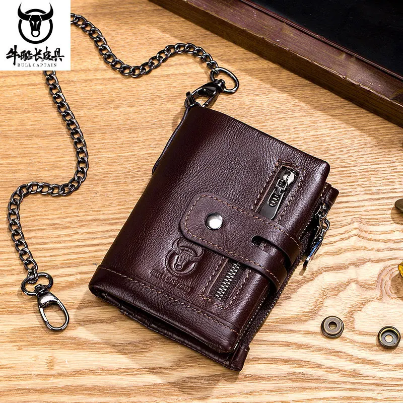 The Best Gift for Men Genuine Leather Zipper Business Wallet Multifunctional Cowhide Small Driver's License Photo Card Pack