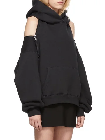 CHICEVER черные женские толстовки с капюшоном с длинным рукавом на молнии с открытой спиной с открытыми плечами толстовка 2020 Весенняя модная одежда новая