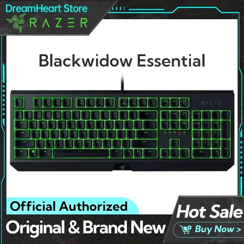 Razer BlackWidow Essential Mechanical Gaming Keyboard Green Switches Tactile Clicky Green LED Backlighting For Pc Laptop