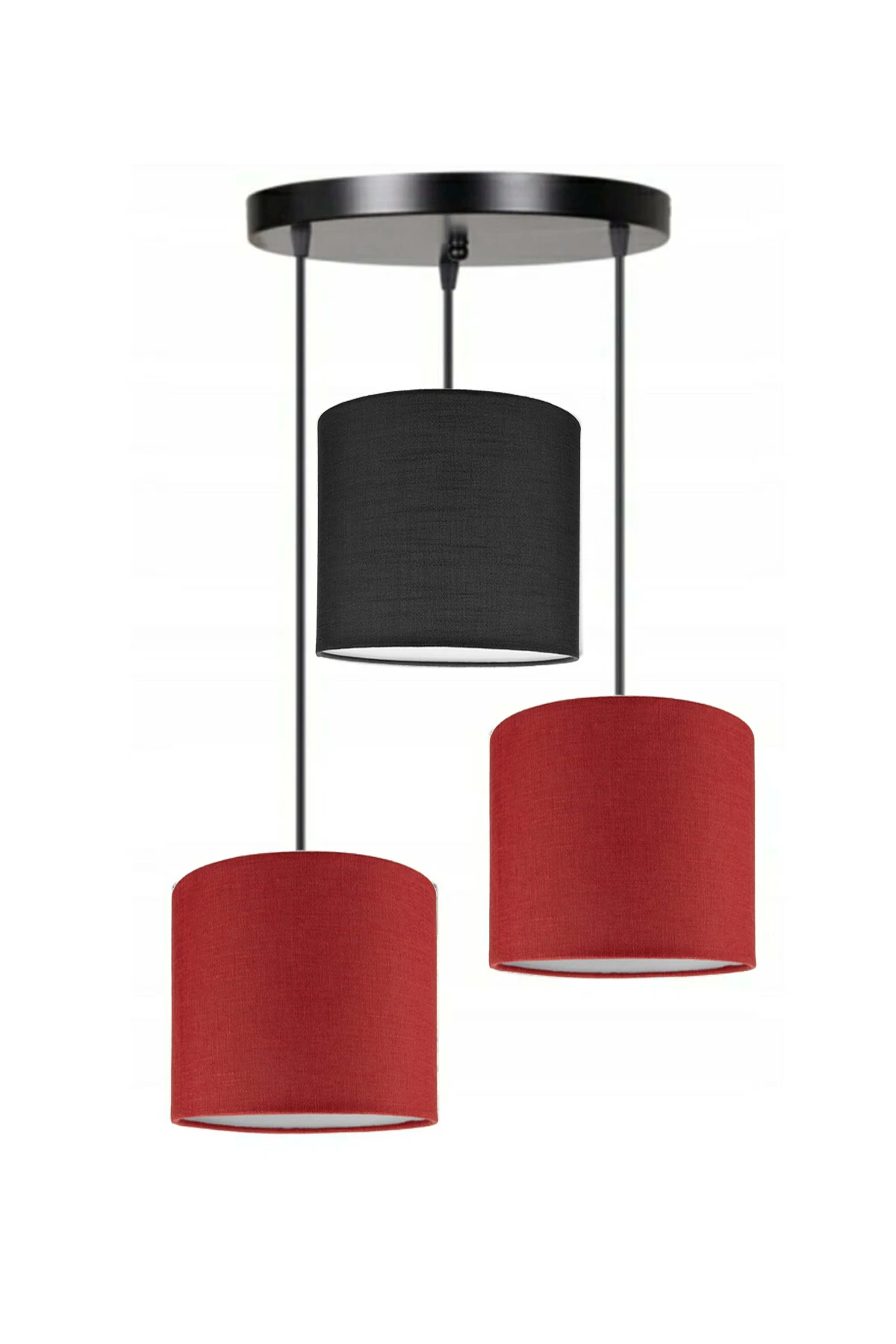 3 Heads 2 Red 1 Black Cylinder Fabric Lampshade Pendant Lamp Chandelier Modern Decorative Design For Home Hotel Office Use