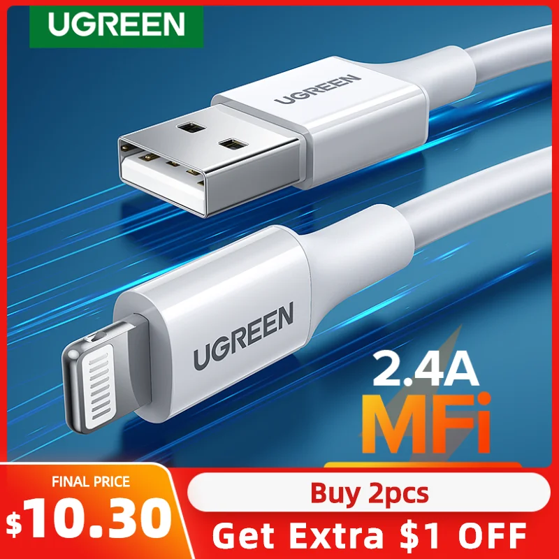 UGREEN-Cable de datos USB a Lightning para iPhone, cargador de carga rápida,...