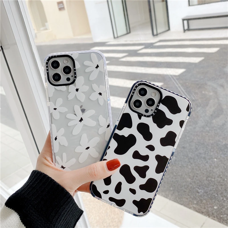 

INS brand Cow Pattern Flowers Transparent soft phone case For iPhone 13 12 Pro Max 12 MiNi 11 Pro MAX X XS XR 7 8 6 s plus SE 20