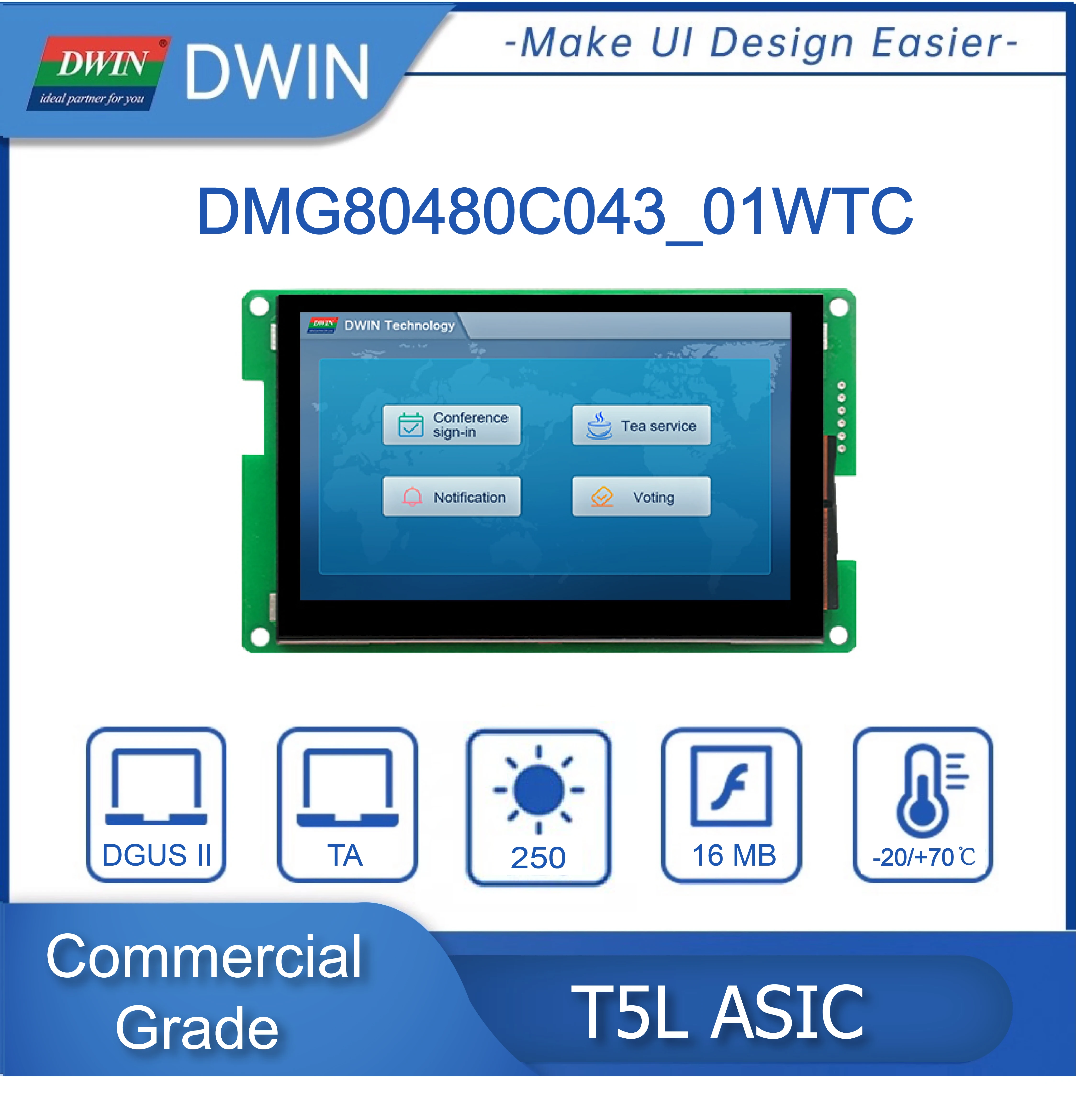 

DWIN 4.3 Inch HMI Intelligent Display IPS LCD Module Screen Capacitive Resistive Touch Panel Connecting Arduino DMG80480C043_01W