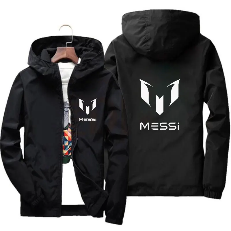 

2022 Spring bomb men's Hooded Jacket Messi print slide sportswear slim fit patchwork windbreak jacket fitness jacket men's wear