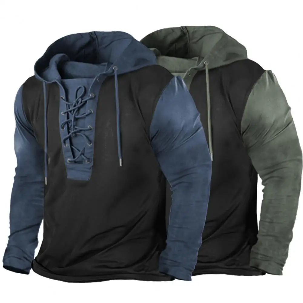 

Men Hoodie Splicing Drawstring Warm Long Sleeves Autumn Hoodie Fall Hoodie for Daily Wear