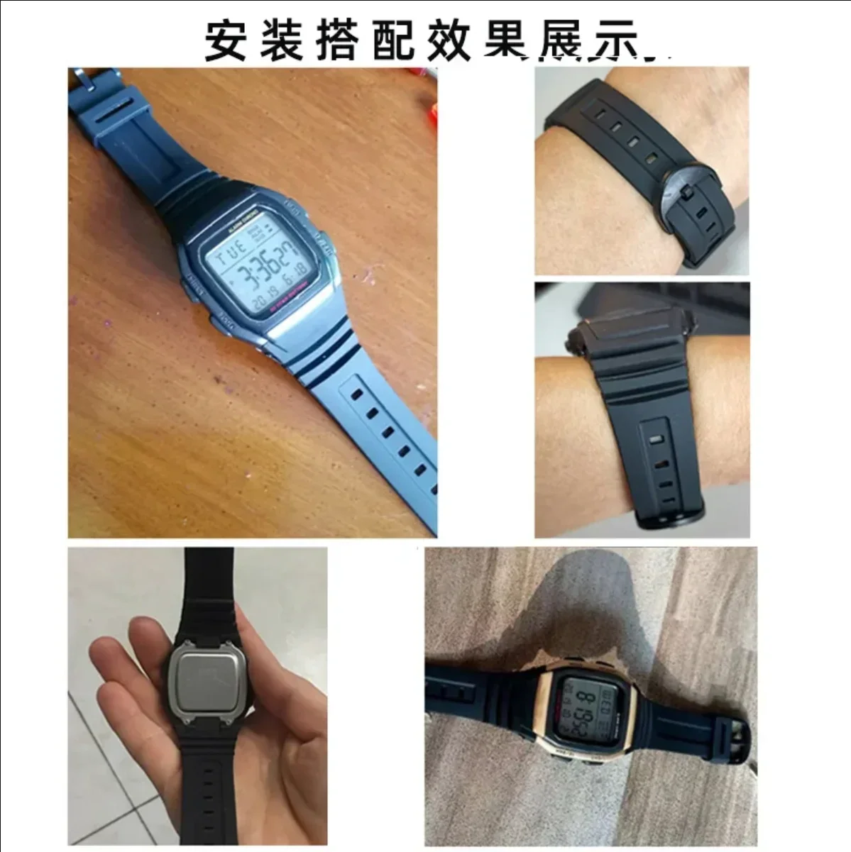 Фото Ремешок для часов Casio W-96H 3239, водонепроницаемый ремешок для занятий спортом на открытом воздухе, резиновый ремешок, пластиковый или стальной ремешок с пряжкой, силиконовый браслет 18 мм №4