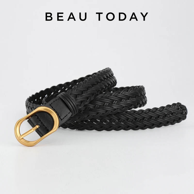 

Женский кожаный плетеный ремень BEAUTODAY, Роскошный дизайнерский ремень ручной вязки из коровьей кожи, аксессуары ручной работы B38