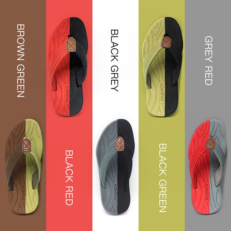 

Men Summer Flip Flops Beach Sandals Anti-slip Casual Flat Shoes Patchwork Slippers Home Slippers For Men