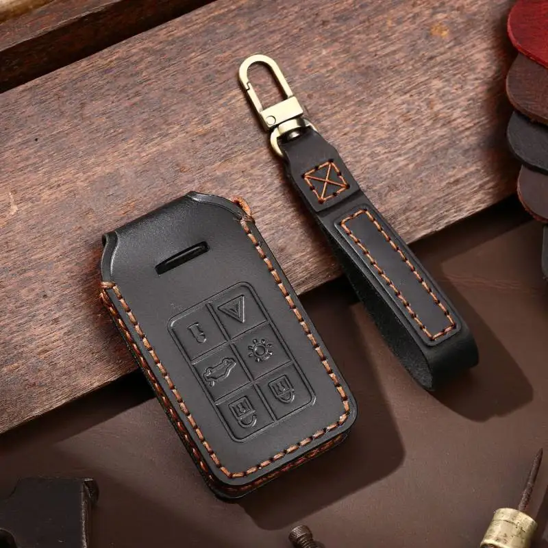 Luxury Leather Car Key Case Cover Fob Protector for Volvo Accessories XC60 V60 S60 XC70 V40 Keychain Holder Keyring Shell Bag images - 3
