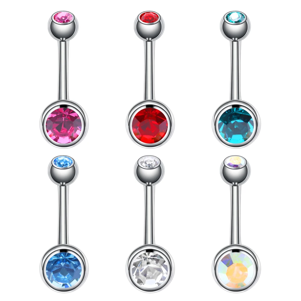 

1 PC Titanium Double Gem Belly Button Rings Labret Stud Earrings Cartilage Helix Piercing Romantic Body Jewelry 6 Colors