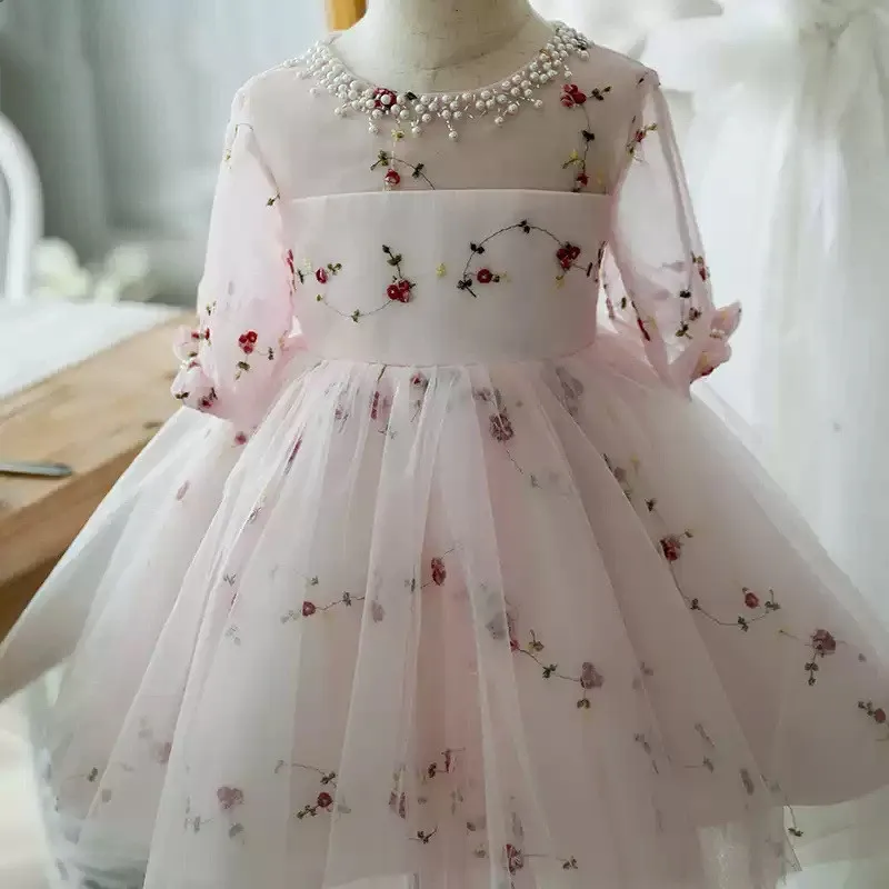 

Детское платье с цветочным рисунком, роскошное розовое платье с бусинами для девочек 4-8 лет, 2023