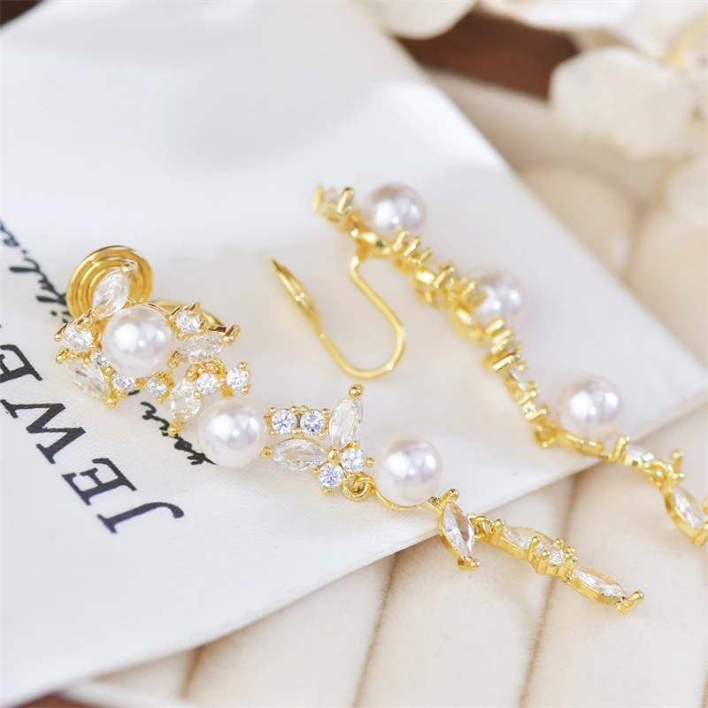 Модные длинные серьги-подвески с искусственным жемчугом и кристаллами для