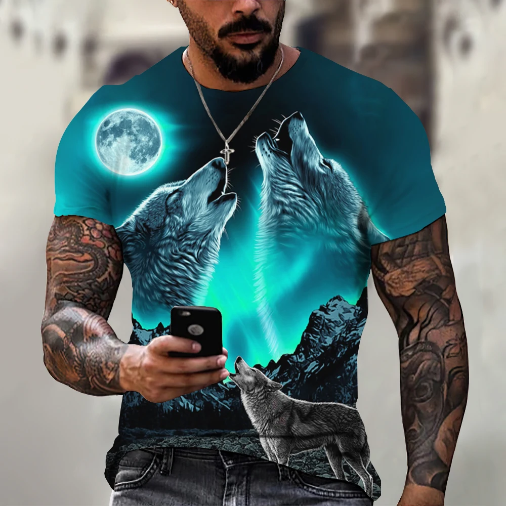 

2023 Wolf vintage clothing men's T-shirt animal print short-sleeved shirt 3D casual street men's T-shirt oversized T-shirt men's