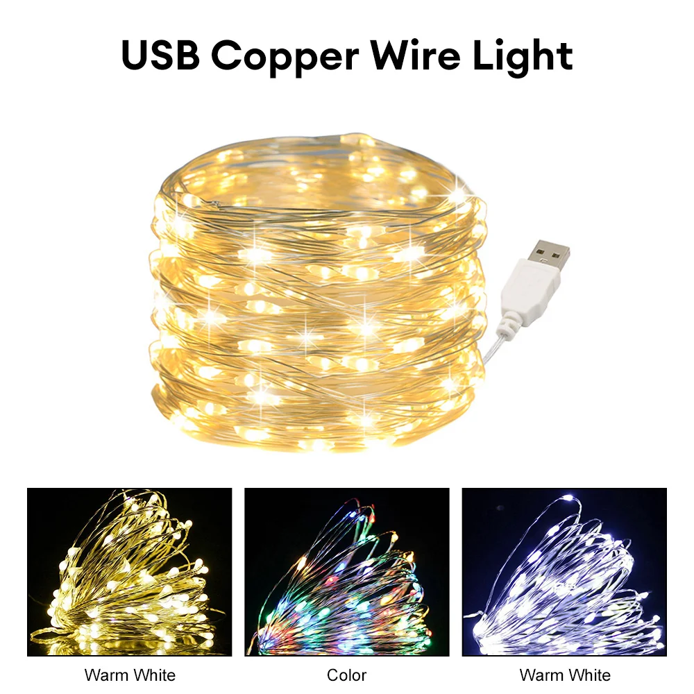 

LED String Lights Copper Silver Wire USB Type Garland Light Waterproof Fairy DIY Lights For Christmas Wedding Party Decoration